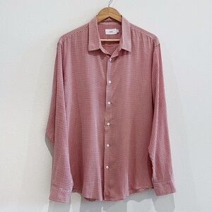 Onia Button Down Shirt Orange White Plaid Long Sleeve Shirt Size XL